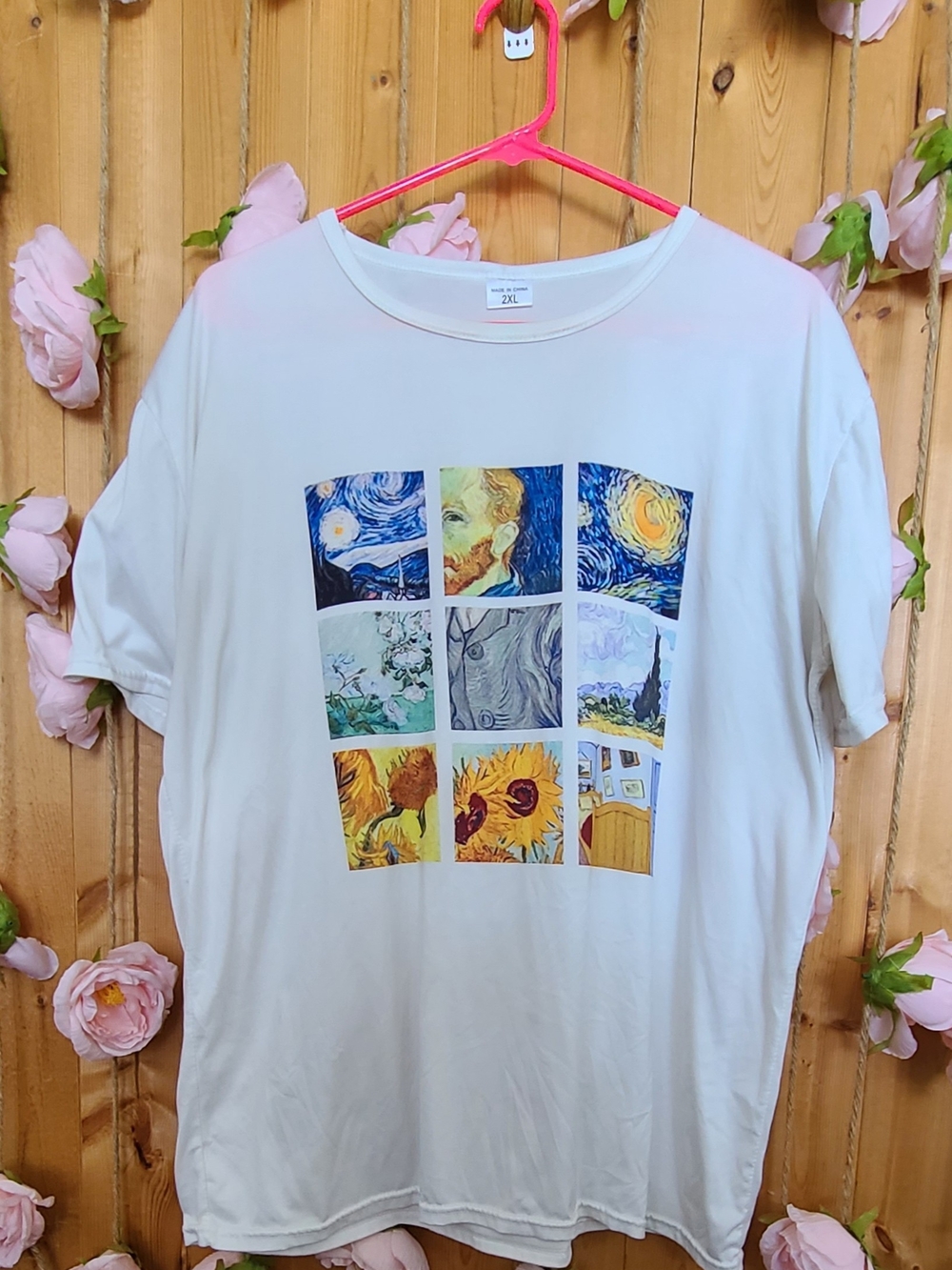 Graphic Art Panel White Tee with Van Gogh Motif